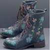 Estación Independiente Comercio Exterior Retro Europeo y Americano Estampado Bordado Botas Martin Mujer Combinación de Colores Botas Individuales Moda Estilo Étnico Botines