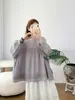 Colección Otoño 2026: Cuello de encaje estilo japonés, ribete de encaje, camisa de manga larga para mujer, blusa casual artística