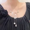 Collar de Borlas Redondas de Concha de Perla Moda Versátil Estilo Ns Cadena de Clavícula de Nicho para Mujer