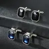Aliexpress Amazon Transfronterizo Nuevo Rectangular Incrustado de Diamantes Cristal Azul Gemelos para Camisa de Hombre Traje Gemelos