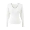Estilo Chica Caliente Sexy Cintura Delgada Cuello en V Forro Polar Camiseta 2025 Otoño e Invierno Manga de Murciélago Camisa de Capa Interior Top de Manga Larga