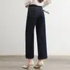 Nuevos Jeans Finos de Sudu con Puños Bordados que Hacen que las Piernas se Vean Más Delgadas y Altas, Jeans para Mujer con Cintura Elástica, Pantalones Anchos de Nueve Puntos
