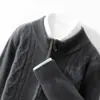 Chaqueta Cardigan Tejida de Lana Pura para Hombre Otoño e Invierno Nueva Cuello Alto Cremallera Jacquard Color Sólido Suéter Cardigan Grueso para Hombre