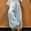 Moda de principios de otoño, nuevo estilo, pantalones casuales holgados de corte slim para mujeres petite, estilo casual con ribete de encaje con volantes y diseño de pierna ancha