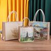 Nova bolsa de juta impressa personalizada sacola de filme à prova d'água grande capacidade espessada sacola de compras logotipo impresso