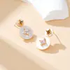 Fábrica de Qingdao aguja de plata 925 joyería europea y americana al por mayor pendientes de concha francesa moda pendientes blancos con incrustaciones de gemas
