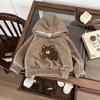 Ropa de otoño e invierno para bebé, forrada de polar, sudadera con capucha gruesa con diseño de oso de dibujos animados para niño, estilo occidental, parte superior cálida para niña.