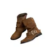 Botas de cowboy occidentales para mujer, nueva colección de otoño 2026, estilo retro con hebilla de cinturón de cuero marrón, tacón grueso y botines plisados y fruncidos en el tobillo