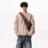 Suéter de Punto Redondo con Textura Pesada Retro para Hombres y Mujeres en Otoño e Invierno Diseño Simple Holgado Pulóver para Pareja