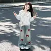 Moletom Estilo Coreano Doce Estilo College Gola Azul Marinho para Crianças Médias e Grandes Conjunto de Duas Peças Calças Wide-Leg Versáteis Casuais Primavera/Outono 2026