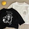 Camiseta de Algodón con Cuello Redondo para Niños, Nueva de Otoño, Estilo Occidental, Camiseta Básica para Niños y Niñas, Camiseta de Manga Larga Bob Esponja para Primavera y Otoño