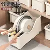 Organizador de ollas y sartenes para cocina, caja de almacenamiento para tapas y condimentos, con ruedas, organizador para gabinete debajo del fregadero, estante de almacenamiento multifuncional