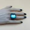 Anel de Resina Quadrado Octogonal Diamante Estilo Ins Novo Retro Colorido Simples Criativo Anel Doce