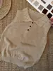 Camiseta de Punto de Manga Corta Color Café con Cuello Polo Hueco Estilo Old Money para Mujer, Top de Seda Helada Chic Único de Verano de Alta Gama