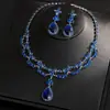 Aretes Pendientes Colgantes Flor de Zircón Gota de Agua Set de Collares Cadena para Clavícula de Lujo Ligero Gama Alta Moda Simple Versátil