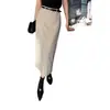 Falda midi de lana estilo minimalista con cinturón, color café, transmisión en vivo de producto nuevo, dropshipping transfronterizo