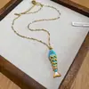Collar con Colgante de Pez Nuevo Colorido Transfronterizo Europeo y Americano, Diseño Creativo de Moda, Gargantilla Fresca y Versátil para Mujer