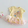 Vestido Camiseta con Lazo para Niña 2026 Nuevo Verano Estilo Coreano Vestido de Malla Estampado Vestido de Moda para Niños