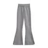 Atacado de Roupas Femininas Transfronteiriças Estilo Europeu e Americano Outono 2025 Nova Calça Casual de Malha Flare com Cintura de Cordão Cor Lisa