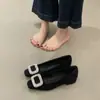 Zapatos de Tacón Alto Estilo Francés con Punta Cuadrada y Pedrería, Zapatos de Mujer, Nuevo Modelo 2026, Primavera, Otoño, Invierno, Negro, Tacón Medio Grueso, Zapatos de Oficina