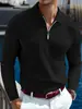 2026 Nova Camisa Polo Jacquard Casual Masculina Europeia e Americana de Cor Sólida com Gola Lapela e Manga Longa em Tecido Canelado Céu Estrelado