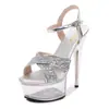 Moda Festa Primavera 2024 Boate Nova Tira Viagem Plataforma Impermeável Lantejoula Casual Banquete de Casamento Salto Super Alto Sapatos Femininos