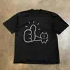 Camiseta nueva de manga corta con estampado de gato y pulgar hacia arriba de seda de leche, unisex, holgada y versátil, top de verano estilo ins