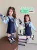 Vestido de Niña Otoño 2025 Nuevo Elegante Cuello Academia Infantil Conejo Policía Falso Dos Piezas Moda Vestido de Princesa