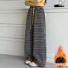 Pantalones de punto a rayas de pierna ancha para niñas, invierno nuevo para niños, pantalones largos de forro polar deportivo estilo perezoso de otoño e invierno, exportación al por mayor