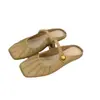 Zapatillas de Media Piel Mary Jane Plisadas Retro para Mujer 2026 Verano Suaves Versátiles Perla Slip-On Sandalias de Punta Cerrada