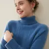 Tricô de Caxemira com Gola Rolê Torcida Feminino Pulôver Cor Pura Manga Longa Casual Simples Moda Quente Top Base