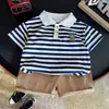 Verano Nuevo Moda Elegante Niño Verano Rayas Oso Manga Corta Traje Comercio Exterior Transfronterizo Niño Traje Venta Directa