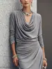 2026 Nuevo Amazon TK Moda Femenina Europea y Americana Diseño de Comercio Exterior Vestido Largo Casual Elegante con Cuello Oscilante Estiloso