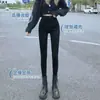 Jeans Gruesos para Mujer de Cintura Alta con Forro de Polar Negro 2025 Invierno Versátiles Ajustados Skinny Elásticos Tipo Lápiz