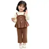 Conjunto de primavera y otoño estilo coreano para niñas, top de punto de imitación de dos piezas y pantalones largos, elegante conjunto de dos piezas de suéter de invierno para niños