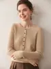 Estilo Otoño e Invierno Color Sólido Camiseta Básica de Punto Cachemir para Mujer, Corte Holgado, Adelgazante, Top Abotonado, Capa de Suéter