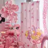 Decoración de Habitación de Boda Bata Rosa Tul Área de Fotos Pared de Fondo Señal Doble Felicidad Tablero Kt Corbata de Moño Atmósfera Novia