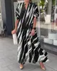 Vestido longo casual listrado estampado solto novo de primavera e verão para mulheres, importado