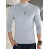 Venta de liquidación: Camiseta Base de Algodón Puro con Cuello Alto Medio para Hombre, Camiseta de Manga Larga, Marca de Tendencia para Primavera y Otoño, Moderna, Informal, Sencilla