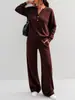 2026 Roupa feminina transfronteiriça europeia e americana outono e inverno nova moda top solto de manga comprida e calça de perna larga conjunto casual esportivo de duas peças