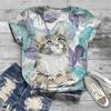 Camiseta informal de manga corta con estampado digital de animales en 3D de dibujos animados para mujer, estación independiente transfronteriza entre Europa y Estados Unidos, 2023