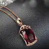 Colgante de turmalina y rubí chapado en oro rosa electrochapado de 18 quilates, estilo coreano, elegante y moderno, con piedra desnuda grande.