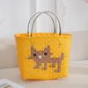 Bolso de Mano Tejido a Mano con Gato de Dibujos Animados, Bolsa Tipo Cesta de Verduras, Bolso Tote de Gran Capacidad, Bolsa para Playa y Picnic, Tejido de Moda