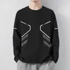 Esencial de OtoñoCamisa Básica Versátil de Color Sólido para Hombre, Holgada, Cuello Redondo, Camiseta de Manga Larga de Otoño, Top de Marca Casual de Moda