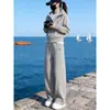 Traje Deportivo Casual de Moda Gris para Mujer 2026 Nuevo Primavera y Otoño Adelgazante Bordado Elegante Sudadera con Capucha Conjunto de Dos Piezas