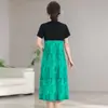 2025 Vestido de Madre de Gama Alta Estilo Chino Nuevo Verano Nuevo Estilo Empalme Adelgazante Longitud Media Falda Falsa de Dos Piezas para Edad Media y Mayores
