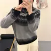 Suéter Retro Fair Isle 100% Lana para Mujer Otoño e Invierno 2026 Nuevo Estilo Holgado y Relajado Top de Punto de Manga Larga