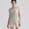 Camisa Cover-Up Solta para Yoga com Bainha Ajustável por Cordão, Top sem Mangas para Corrida e Treino, Colete Leve de Verão para Fitness