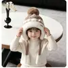 Chapéu de inverno infantil com abas para as orelhas, chapéu de lã tricotado forrado com fleece e espessado para meninas, design fofo com pompom, chapéu à prova de vento e quente para bebês