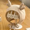 Gorro de felpa con orejas de conejo estilo coreano para otoño e invierno, cálido y protector para las orejas, moderno gorro para bebé para niños y niñas.